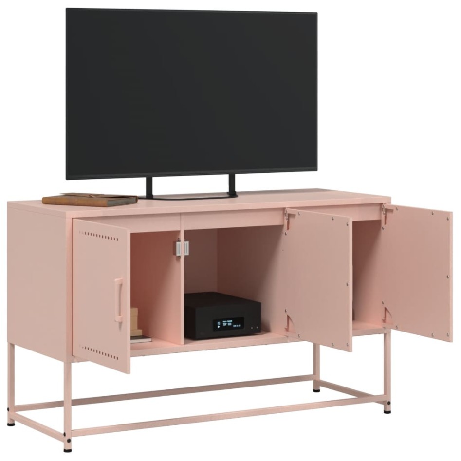Mueble para TV de acero rosa 100,5x39x60,5