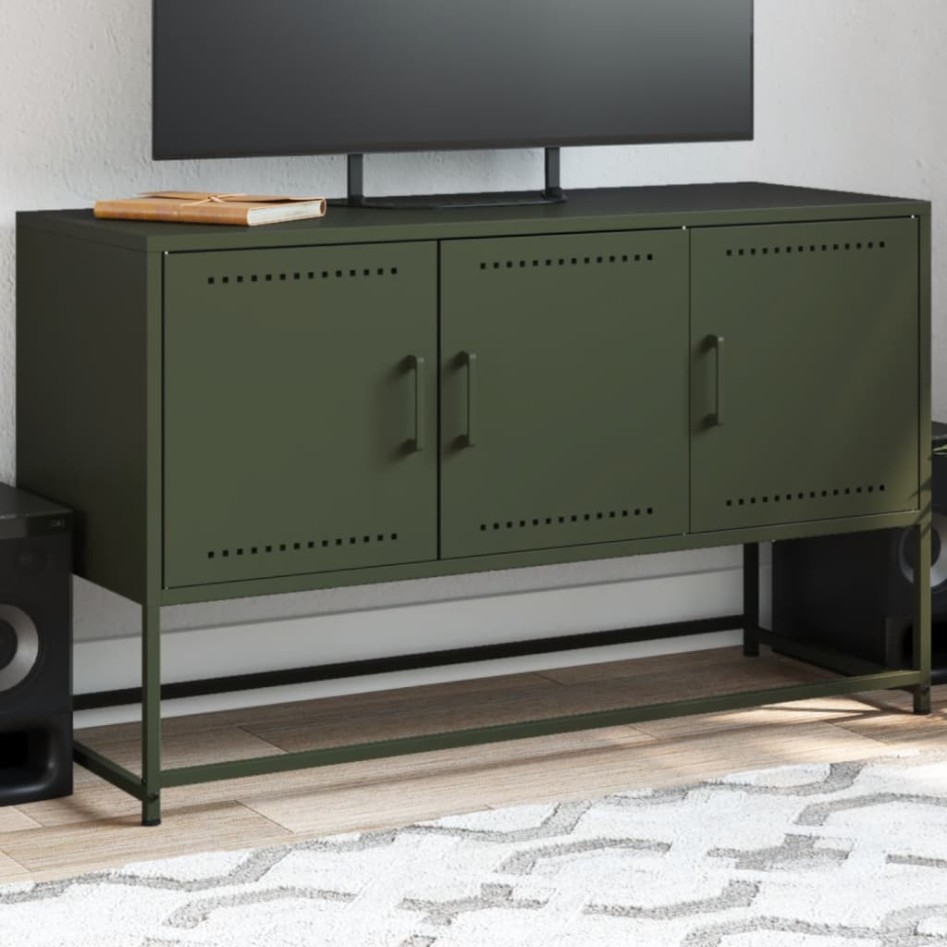 Mueble para TV de acero verde oliva 100,5x39x60,5