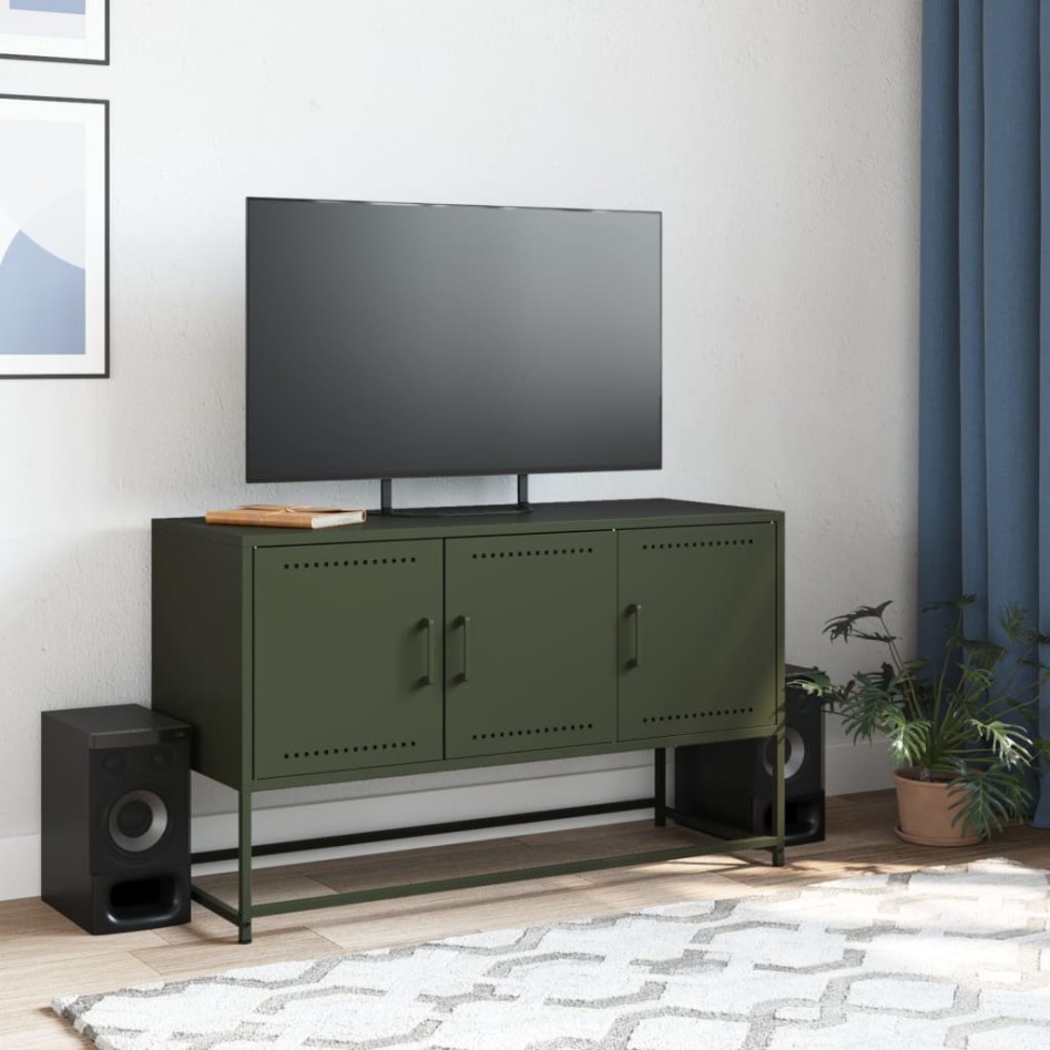 Mueble para TV de acero verde oliva 100,5x39x60,5