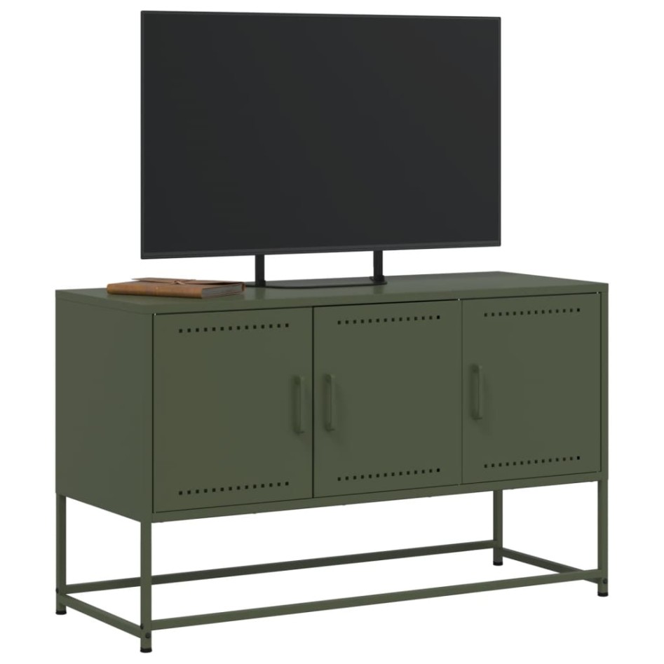 Mueble para TV de acero verde oliva 100,5x39x60,5