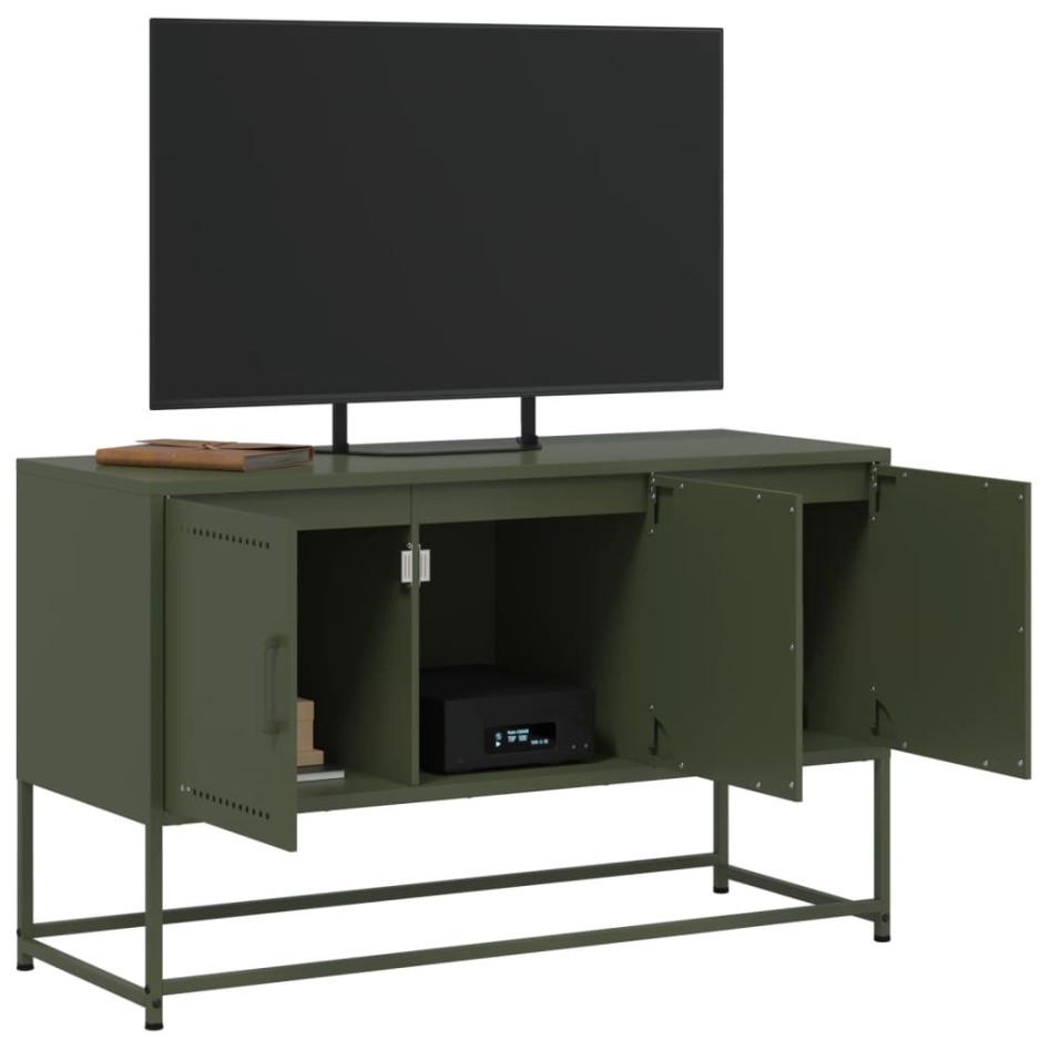 Mueble para TV de acero verde oliva 100,5x39x60,5