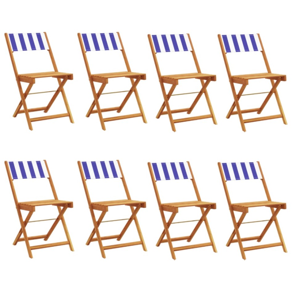 Sillas jardín reclinables 8 uds madera maciza tela azul