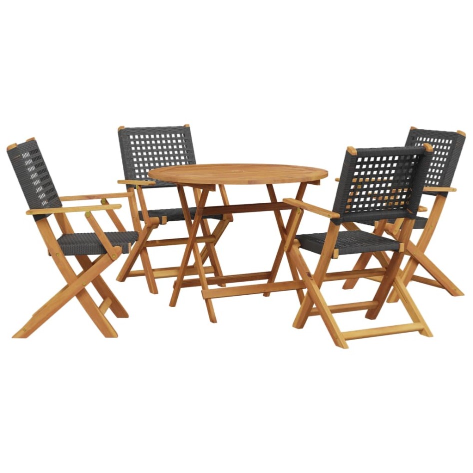 Set de comedor de jardín 5 pzas ratán PE madera maciza