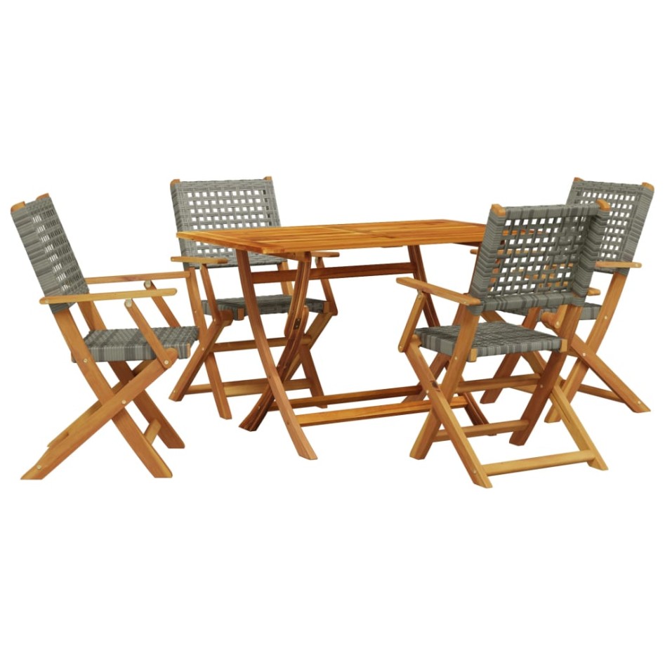 Set de comedor de jardín 5 piezas ratán PE madera maciza