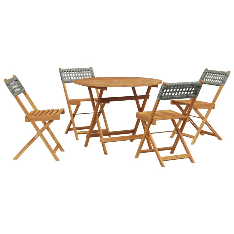 Set de comedor de jardín 5 piezas ratán PE madera maciza