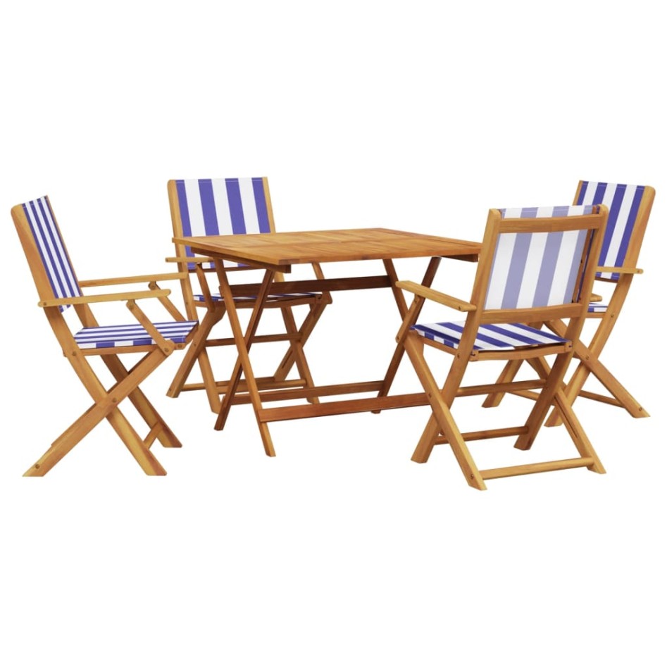 Set de comedor de jardín 5 pzas tela madera maciza azul