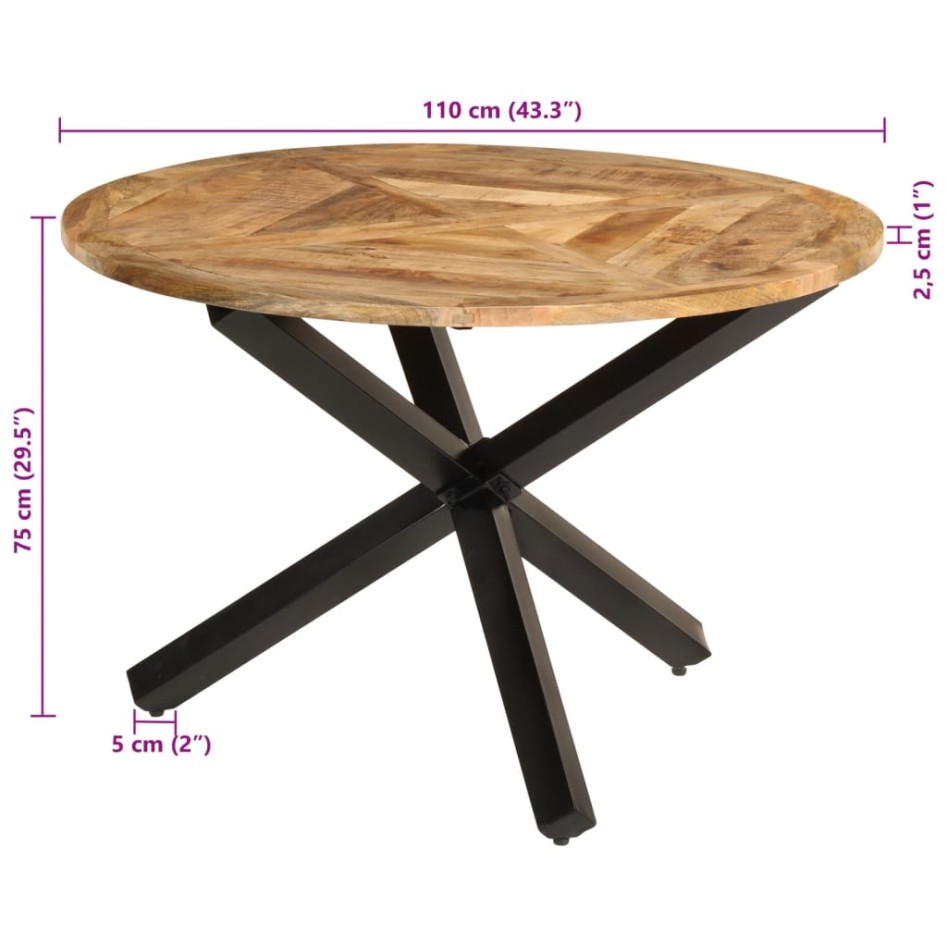 Mesa de comedor madera maciza de mango sin tratar Ø110x75