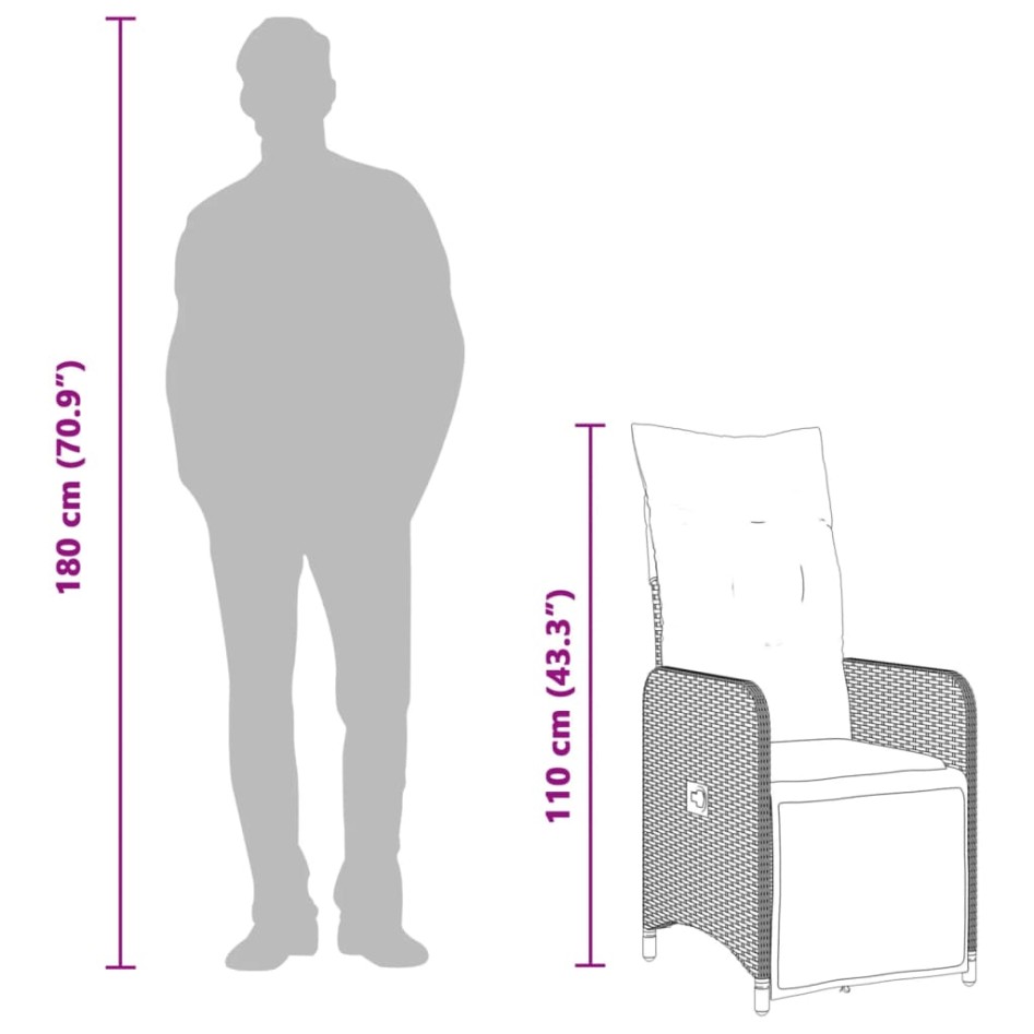 Sillones reclinable jardín cojines 2 uds ratán sintético