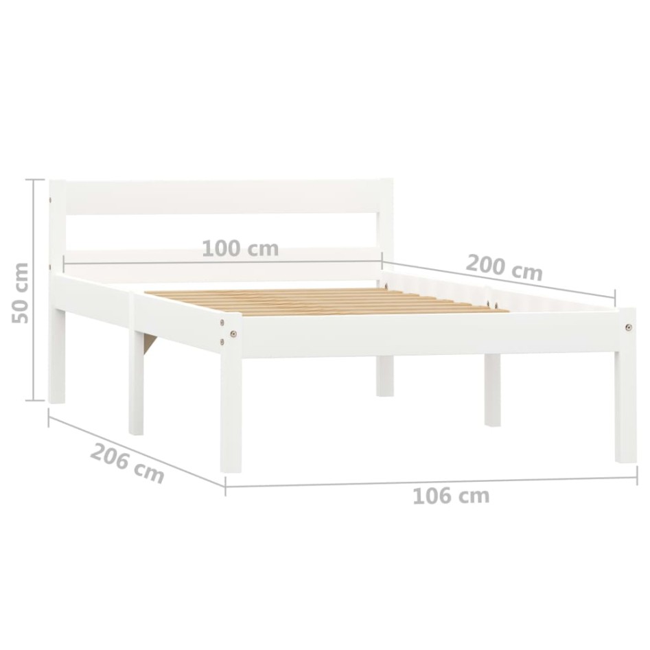 Estructura de cama de madera maciza de pino blanco 100x200
