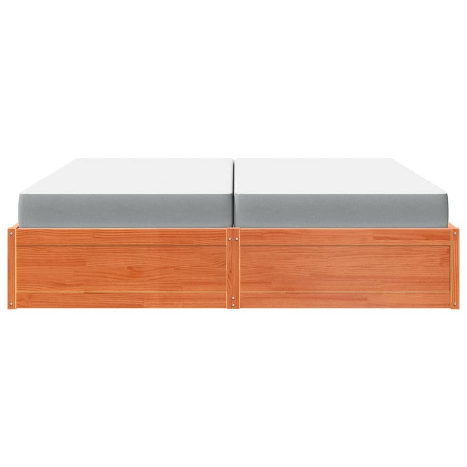 Cama con colchón madera maciza de pino marrón cera 200x200