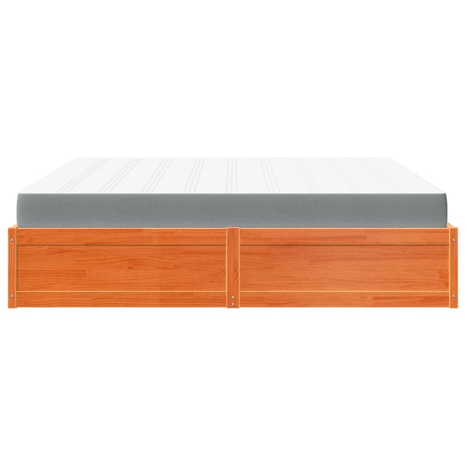Cama con colchón madera maciza de pino marrón cera 200x200