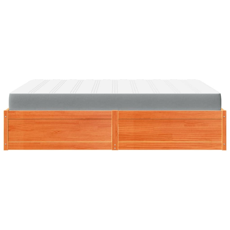 Cama con colchón madera maciza de pino marrón cera 160x200