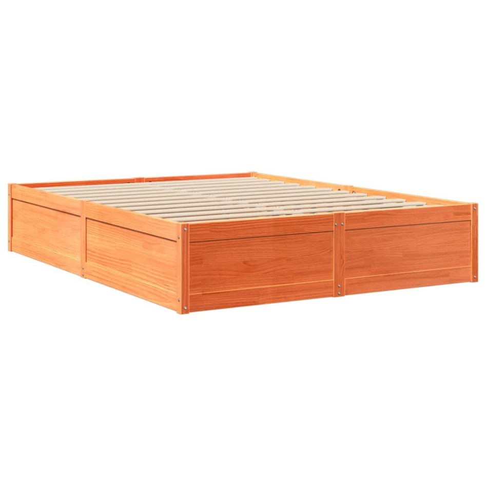 Cama con colchón madera maciza de pino marrón cera 160x200