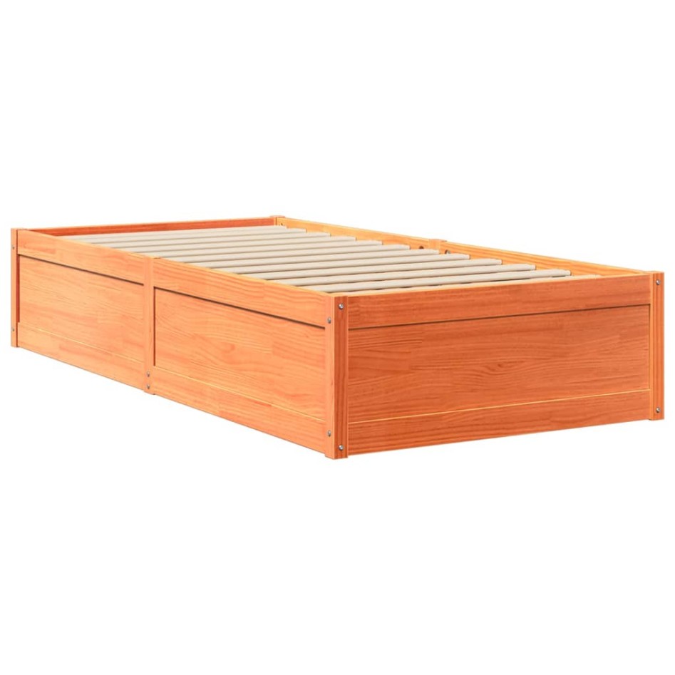 Cama con colchón madera maciza de pino marrón cera 90x200