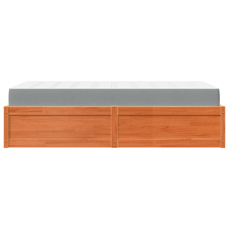 Cama con colchón madera maciza de pino marrón cera 90x200