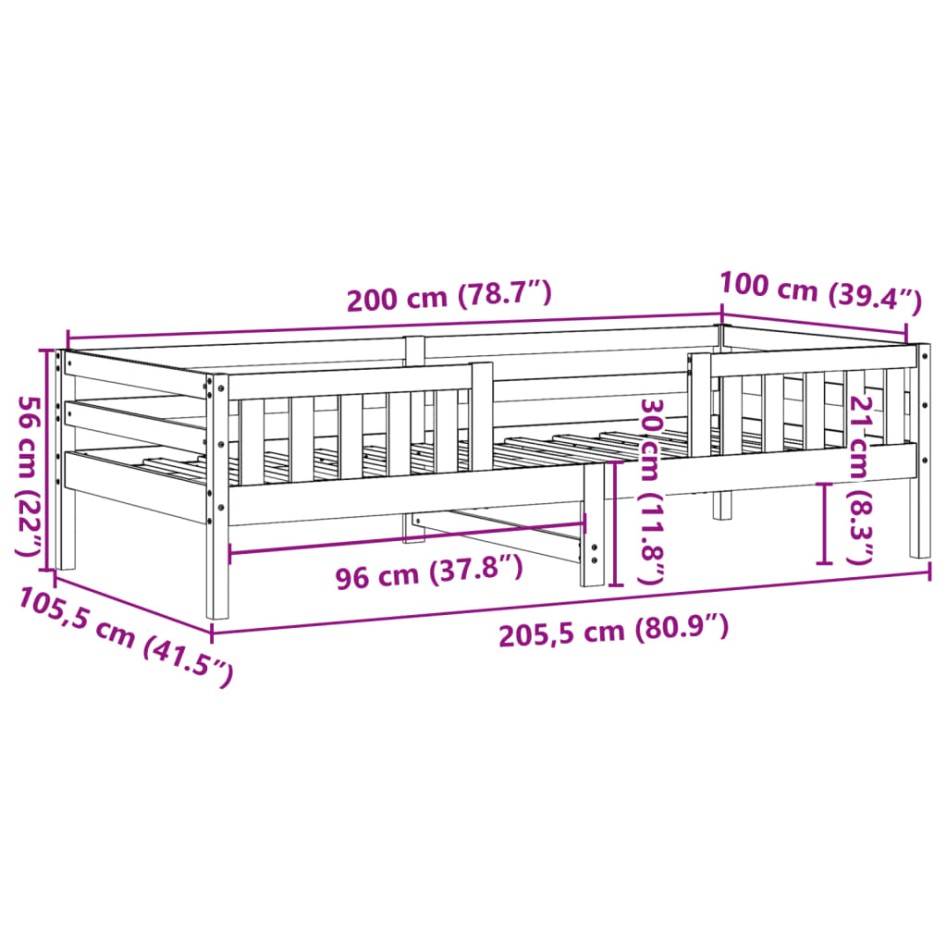 Estructura de cama sin colchón madera maciza de pino 100x200
