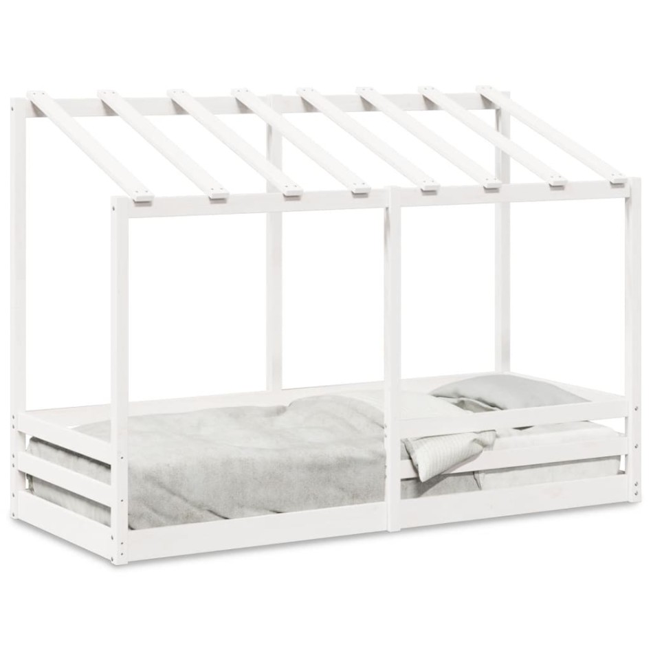 Cama infantil con techo madera maciza pino blanco 75x190