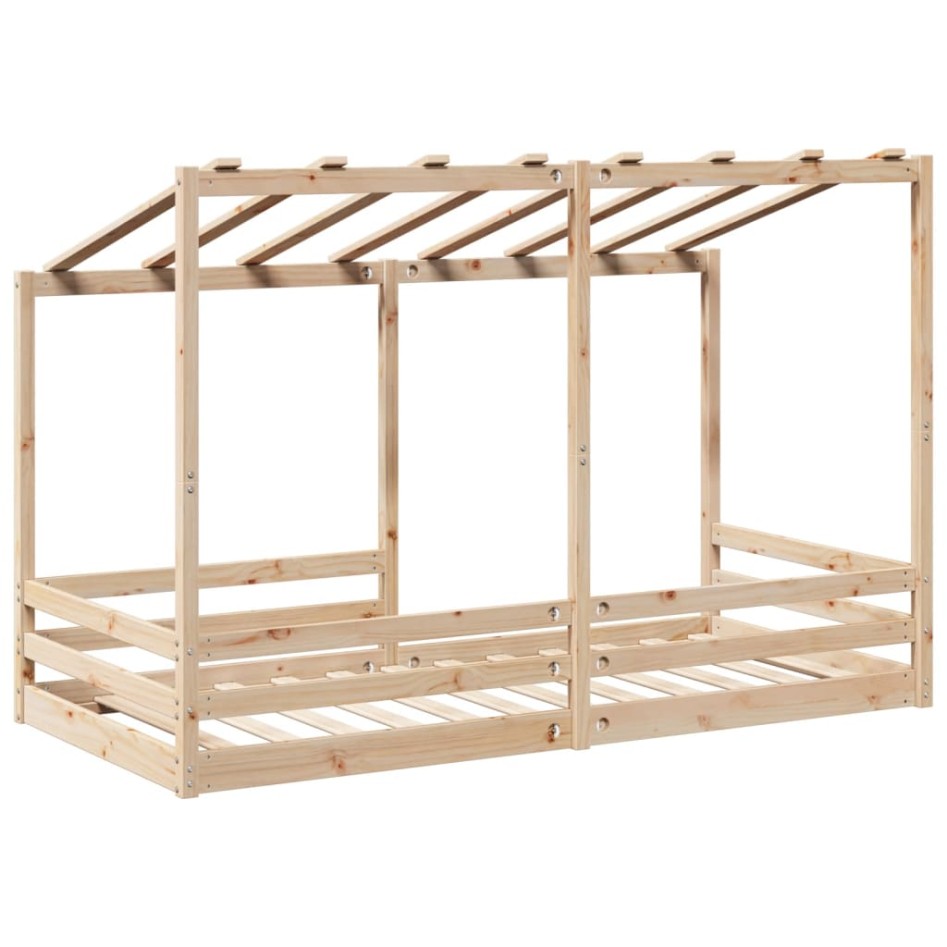 Cama infantil con techo madera maciza pino blanca 80x200