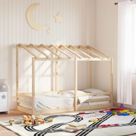 Cama infantil con techo madera maciza pino 90x190