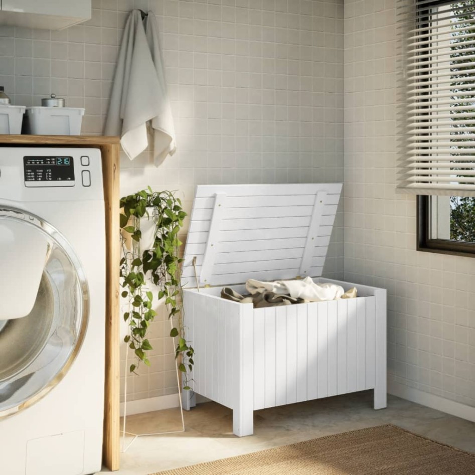 Caja de almacenaje y tapa RANA madera maciza blanca 80x49x54