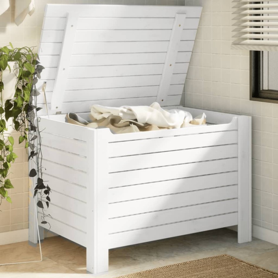 Caja de almacenaje y tapa RANA madera maciza blanca