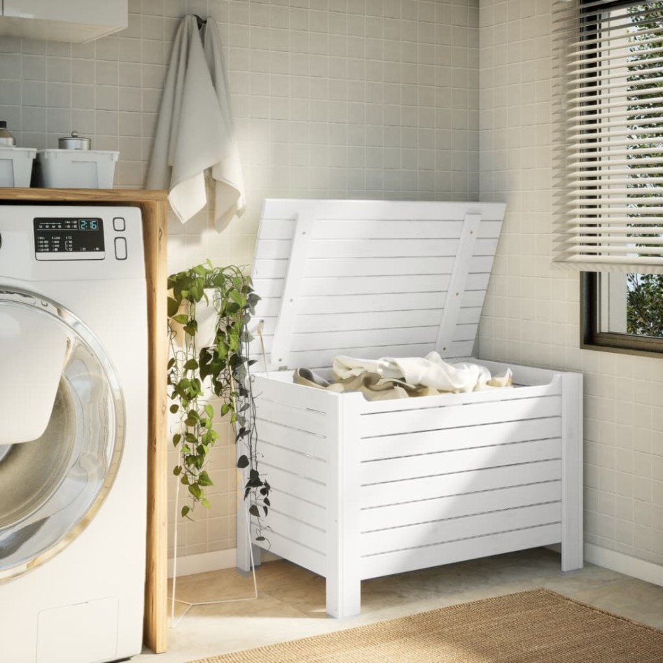 Caja de almacenaje y tapa RANA madera maciza blanca