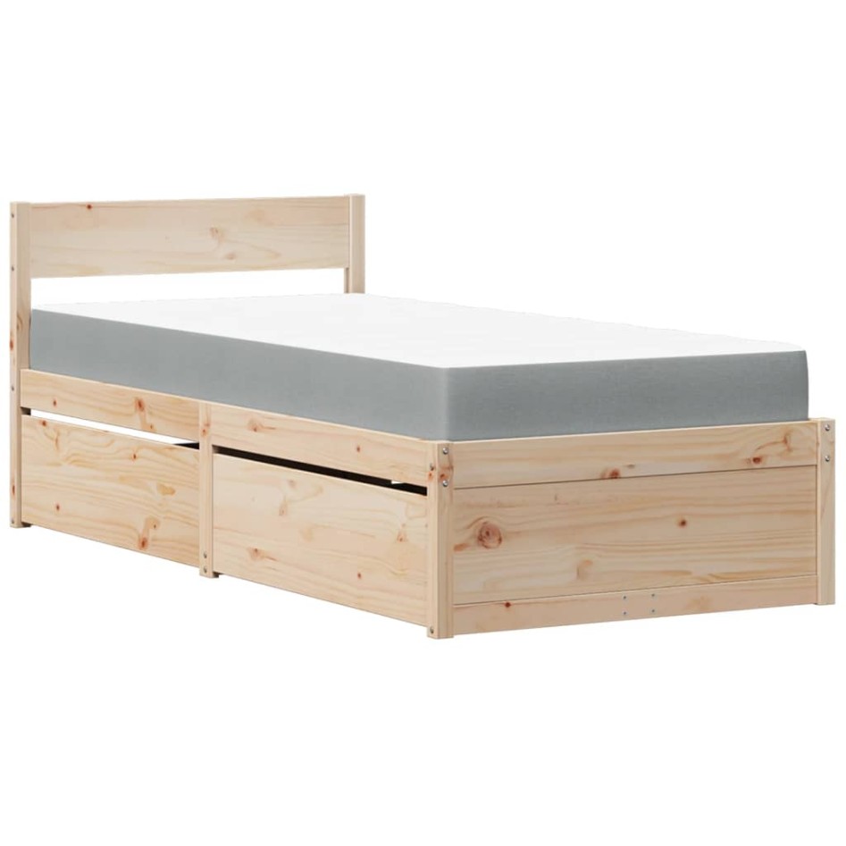 Cama con cajones y colchón madera maciza de pino 90x200