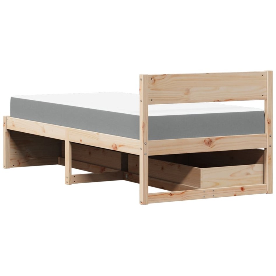 Cama con cajones y colchón madera maciza de pino 90x200