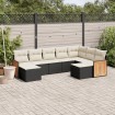 Set de sofás de jardín 8 piezas y cojines ratán sintético negro
