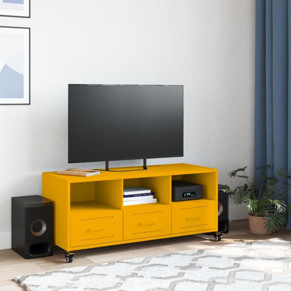 Mueble para TV acero laminado en frío amarillo 100,5x39x43,5