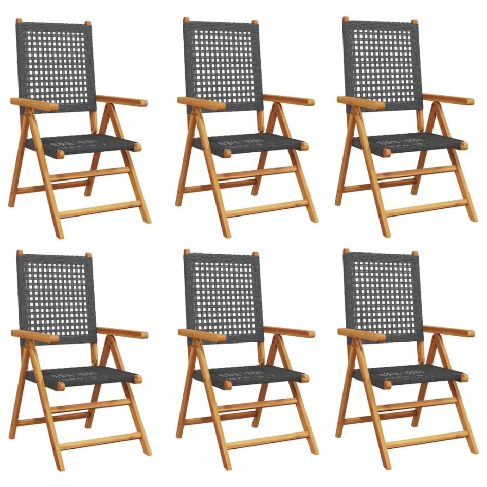 Sillas de jardín reclinables 6 uds ratán PE madera maciza