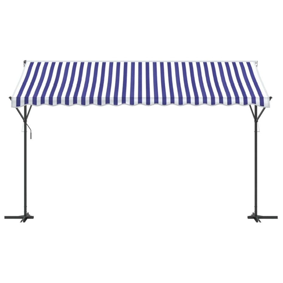 Toldo de pie tela y acero azul y blanco 400x300