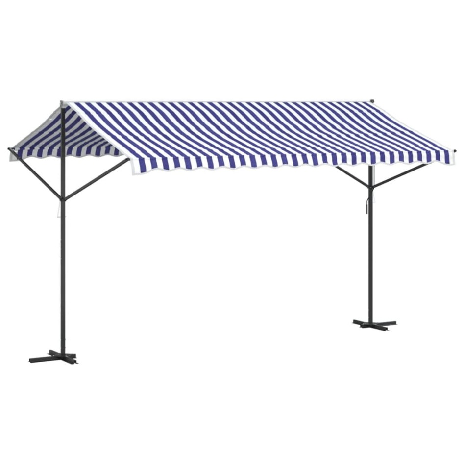 Toldo de pie tela y acero azul y blanco 400x300