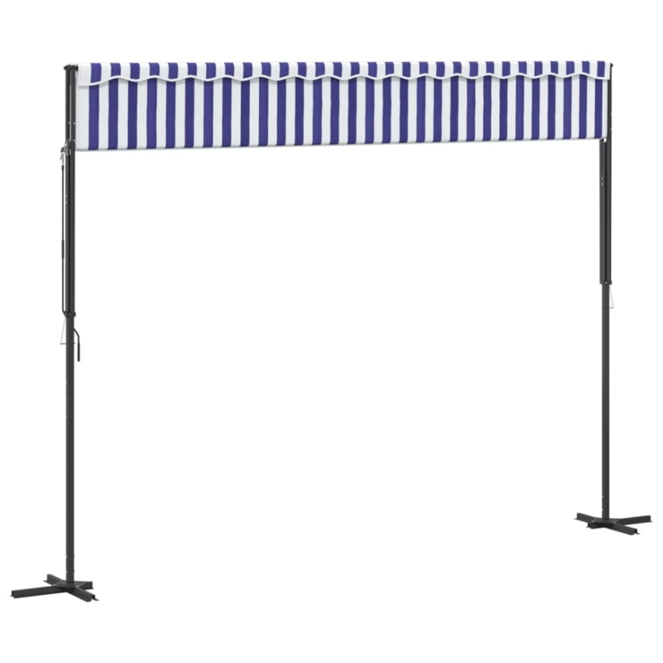 Toldo de pie tela y acero azul y blanco 400x300