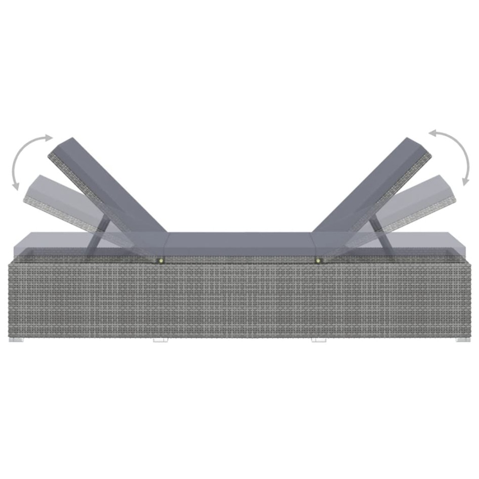 Tumbona de jardín con cojín de ratán sintético gris