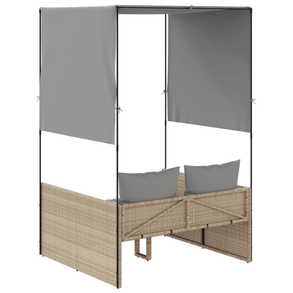 Tumbona doble con techo y cortinas ratán sintético