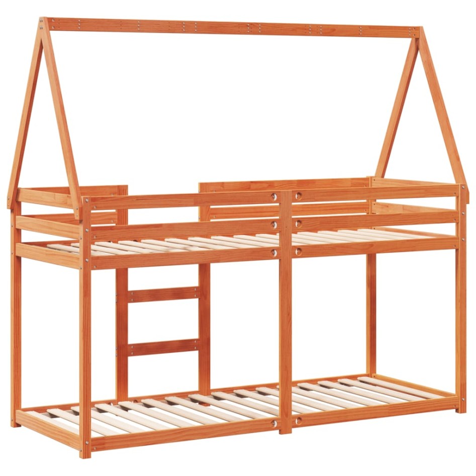 Cama litera con techo madera maciza pino marrón 80x200