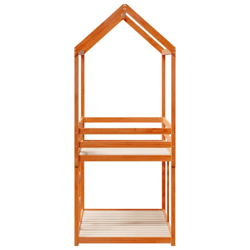 Cama litera con techo madera maciza pino marrón cera 75x190