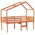 Cama alta con techo madera maciza de pino marrón cera 80x200