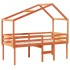 Cama alta con techo madera maciza de pino marrón cera 90x190