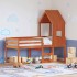 Cama alta con techo madera maciza de pino marrón cera 90x200
