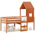 Cama alta con techo madera maciza de pino marrón cera 90x200