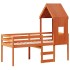 Cama alta con techo madera maciza de pino marrón cera 90x200
