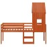 Cama alta con techo madera maciza de pino marrón cera 90x200