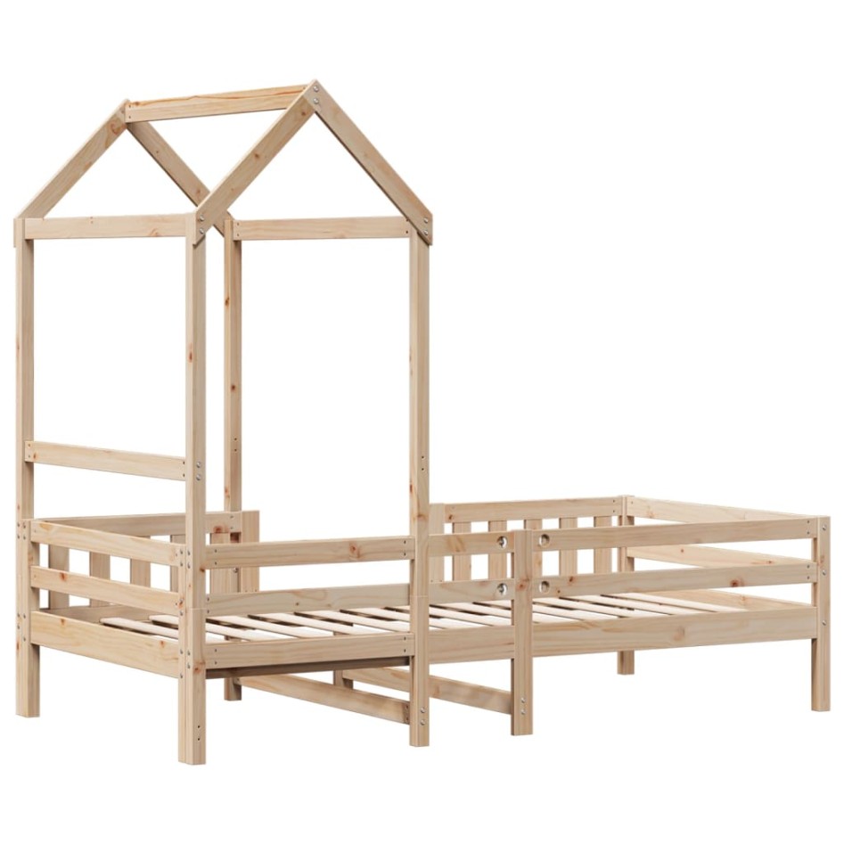 Estructura cama con techo madera maciza de pino 90x190