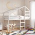Cama alta escalera y techo madera maciza pino blanca 80x200