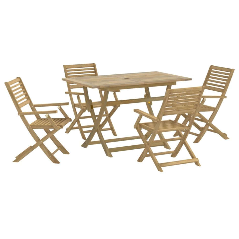 Juego de comedor de jardín 5 piezas madera maciza de