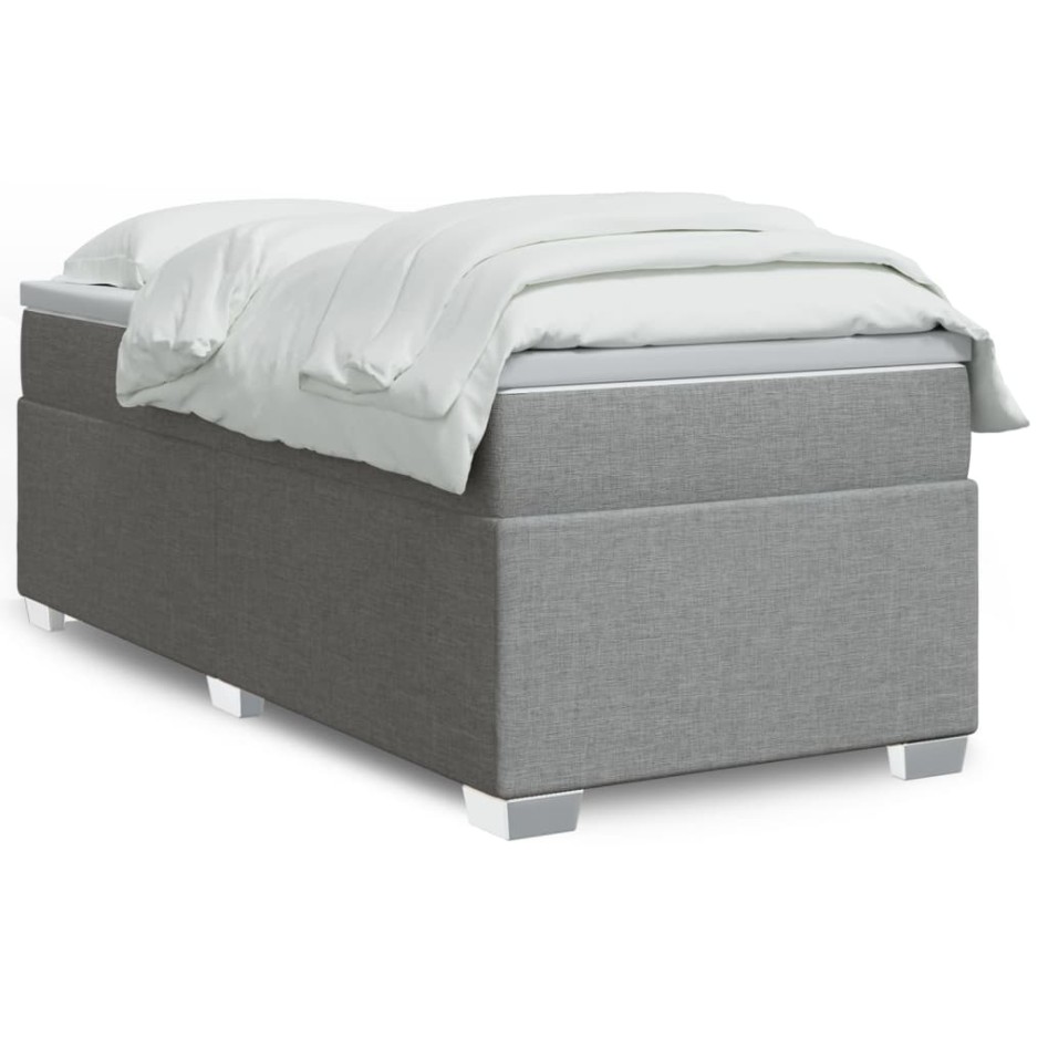 Cama box spring con colchón tela gris claro 90x200