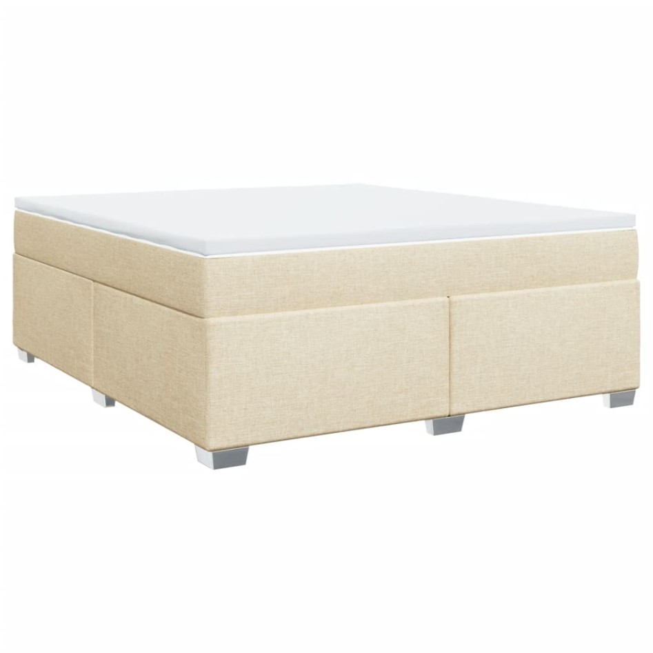 Cama box spring con colchón tela color crema 180x200