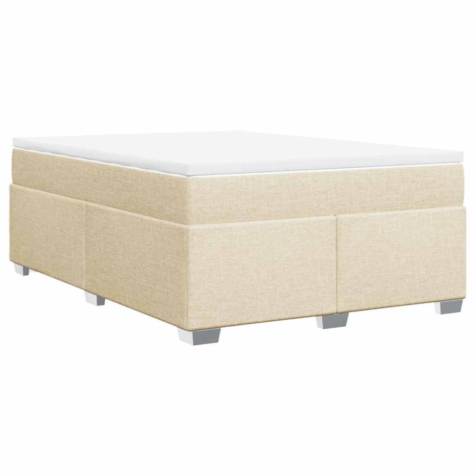 Cama box spring con colchón tela color crema 140x190